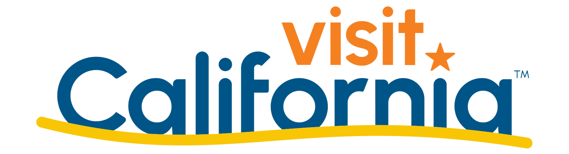 Logo with 'Visit California' in blue and orange text.