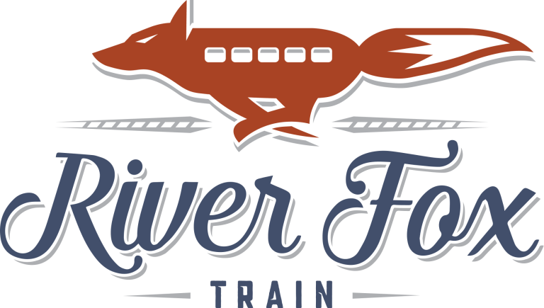 Logo of a red fox shaped like a train, with 'River Fox Train' text below.